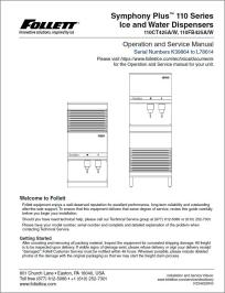 Symphony Plus™ 110 Series Ice and Water Dispensers 110CT425A/W, 110FB425A/W serial numbers K39864 to L78614