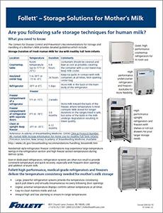Safe storage techniques for mother's milk reference sheet